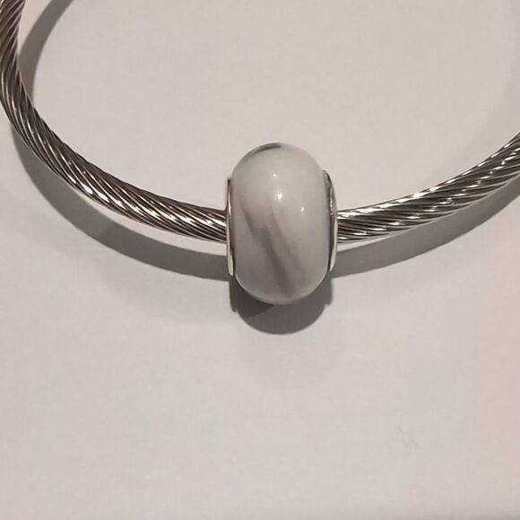 Silver Blended Black and White Charm for Pandora Style Bracelet - Picture 3 of 6